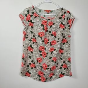 Modcloth Floral Blouse Womens Size S Gray Floral Cap Sleeve Round Neck Casual